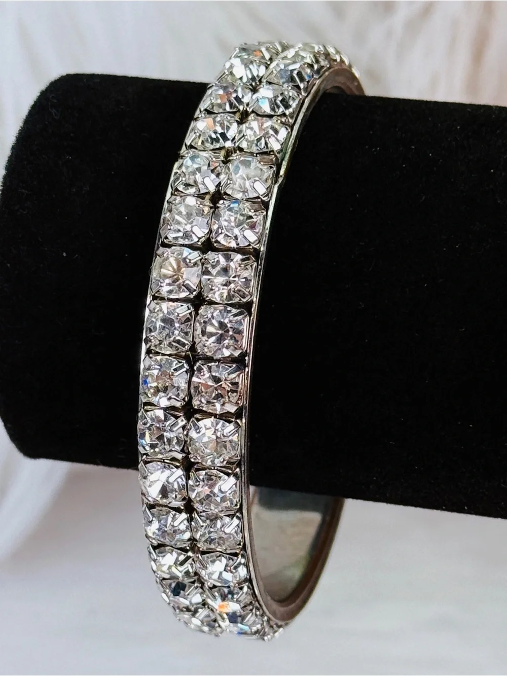 Vintage weighted Silvertone Crystal Bling Bangle Bracelet